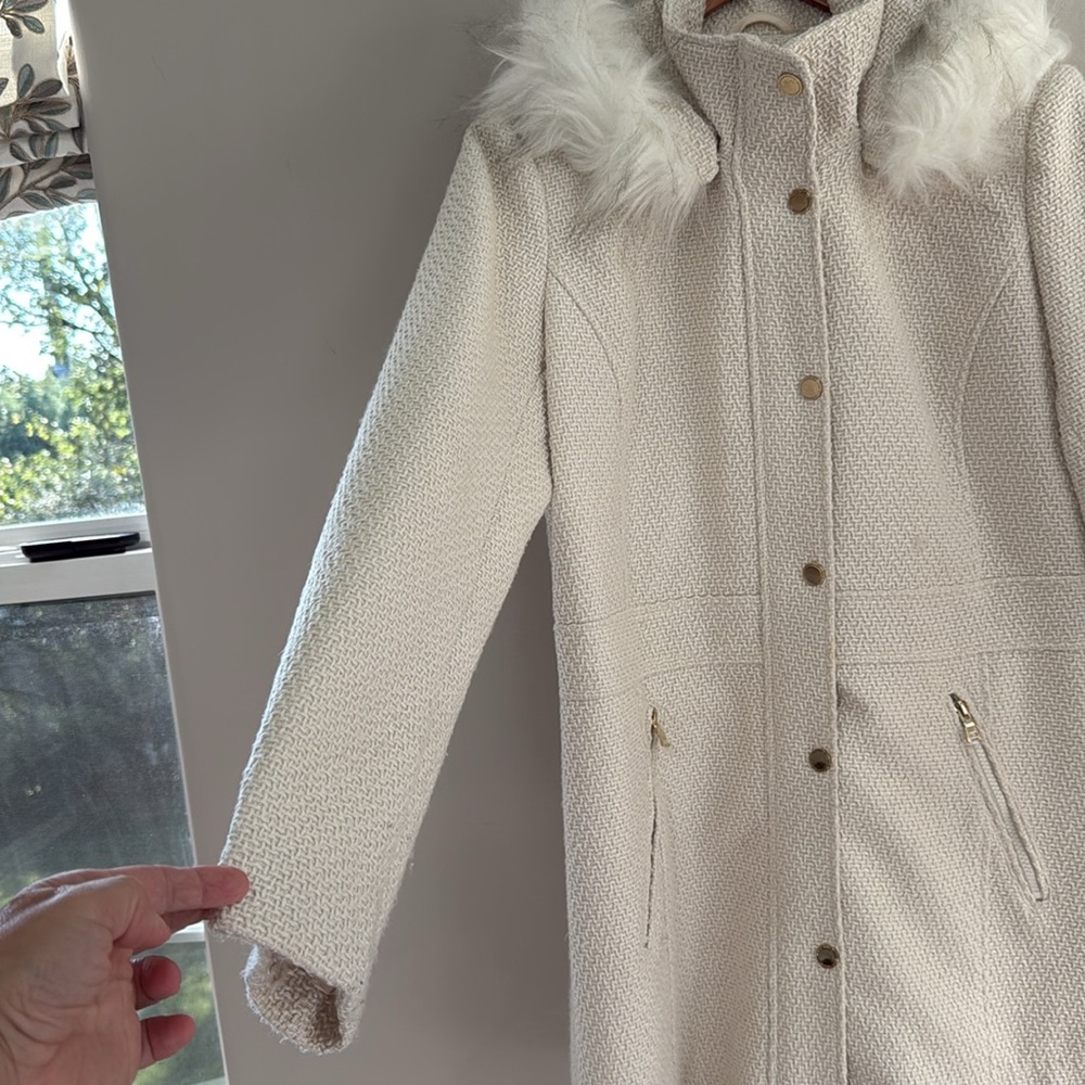 *LIKE NEW* Women's I.N.C International Concepts Cream Tweed Winter Coat - Size L - Picture 4 of 14
